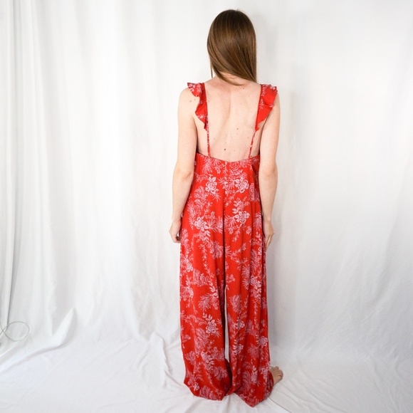 Free People Be The One Jumpsuit Floral Ruffle Red - Picture 4 of 8